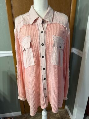 NWT POL Soft Mesh Blush Button-Up Shirt Size S